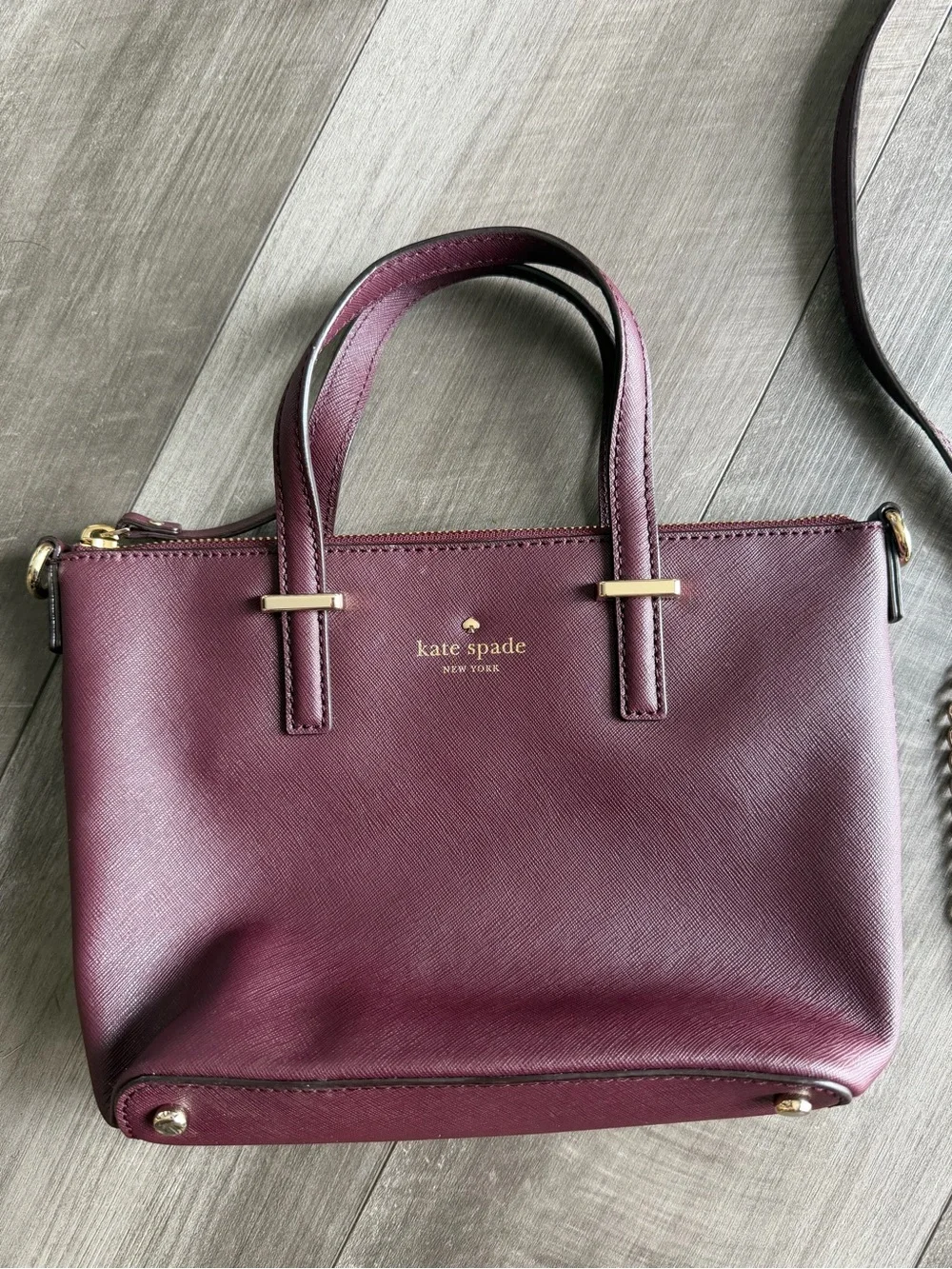 Kate Spade Burgundy Saffiano Cedar Street Harmony Crossbody with Gold Accents